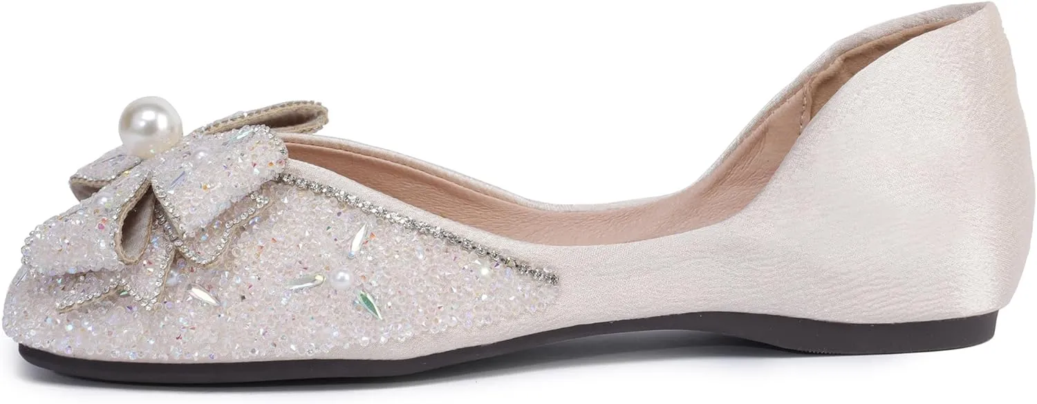 Women's Pointed Rhinestone Flat Shoes Glitter Flowers Wedding Comfortable Dress Shoes