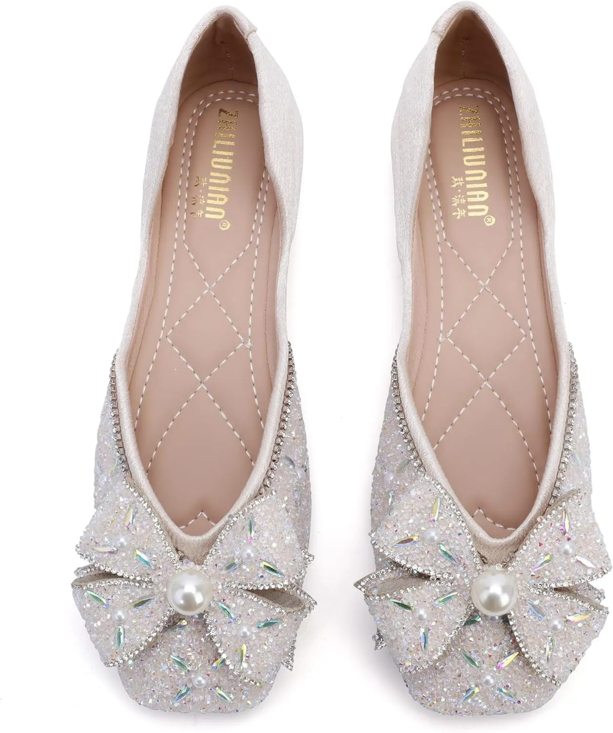 Women's Pointed Rhinestone Flat Shoes Glitter Flowers Wedding Comfortable Dress Shoes