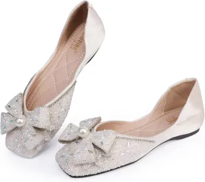Women's Pointed Rhinestone Flat Shoes Glitter Flowers Wedding Comfortable Dress Shoes