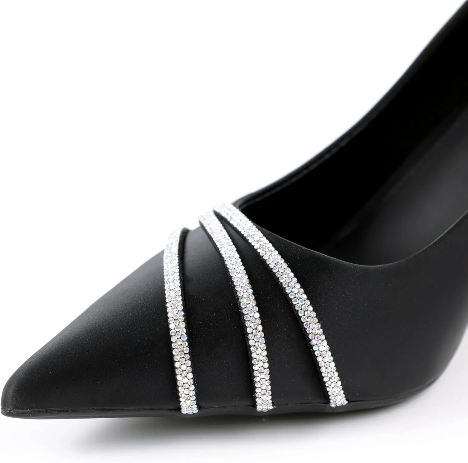 Women's Pointed Toe Block Heel Pumps, Slip-On Dress Shoes with Rhinestone Straps for Office, Party & Formal Wear