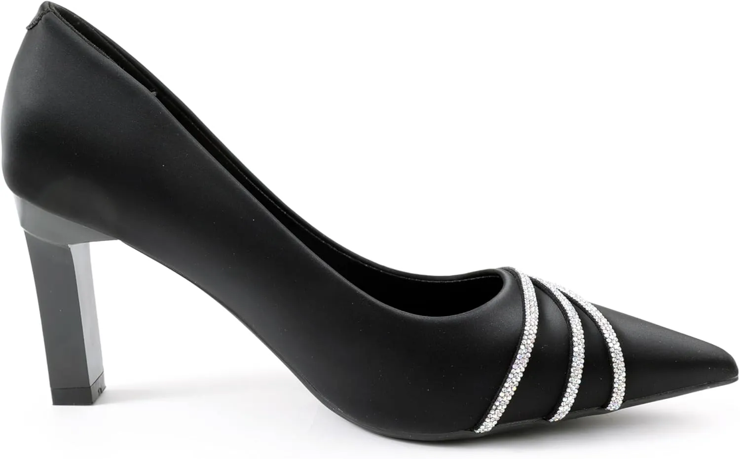 Women's Pointed Toe Block Heel Pumps, Slip-On Dress Shoes with Rhinestone Straps for Office, Party & Formal Wear