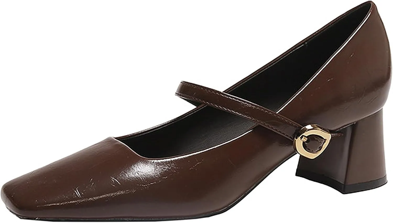 Women's Retro Square Toe Shallow Cut Mary Jane Shoes Handmade Buckle Low High Heels Slip On Solid Classic Soft Comfortable PU Mouth Heeled Office Clubbing Work Courts