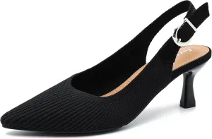 Women's Slingback Kitten Heels Pointed Toe Knit Pumps Slip On Dress Shoes