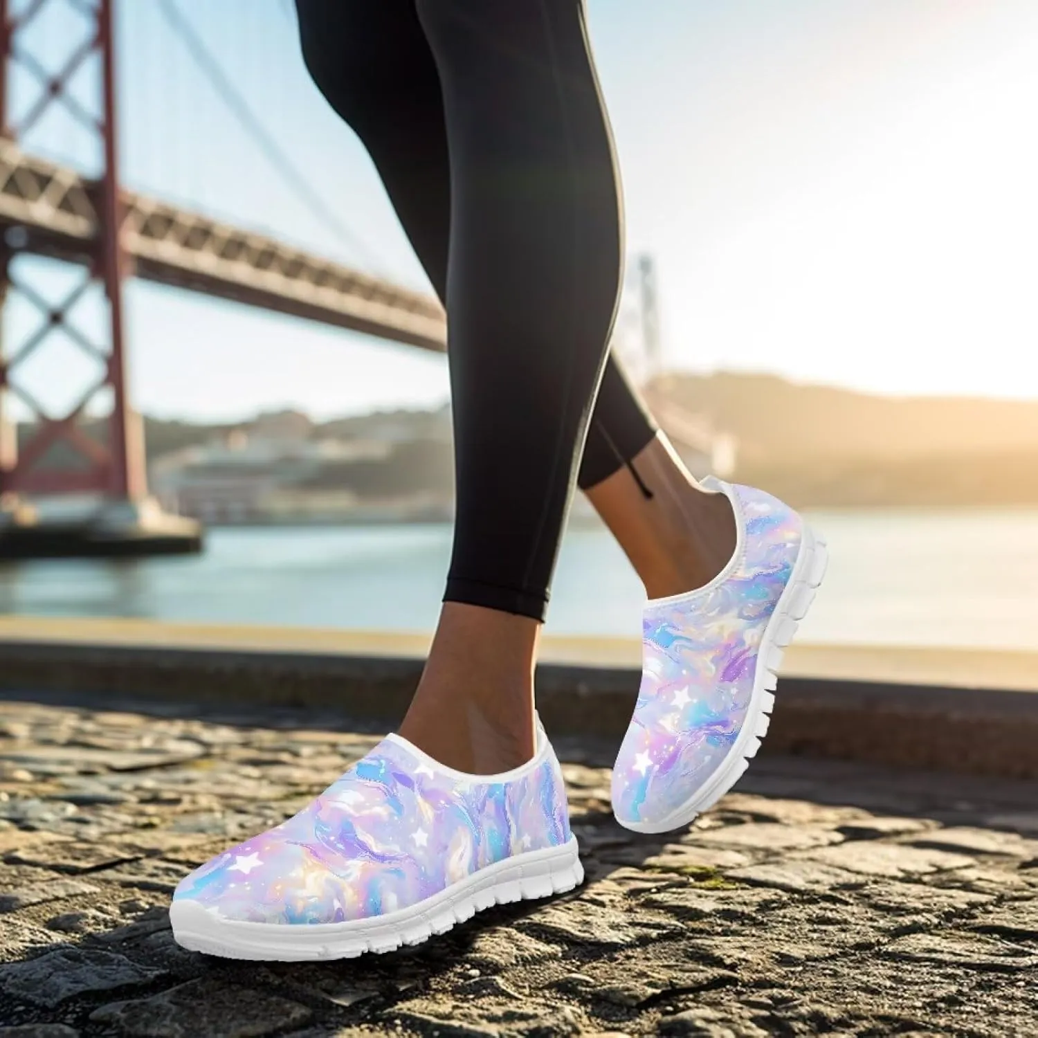 Womens Slip On Sneakers Lightweight Casual Shoes Soft Anti-Slip Tennis Shoes for Gym Travel Size 5.5-11.5 White Sole
