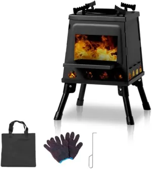 Wood Burning Camp Stove, Portable Cast Iron Camping Wood Stove, Black Woodstove with Carrying Case for Backpacking Outdoor Cooking, Small, 36 * 36 * 46.5cm