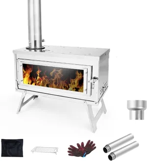 Wood Burning Stove,Foldable Tent Stoves with Chimney Pipe,Wood Stove Stainless Steel Camping