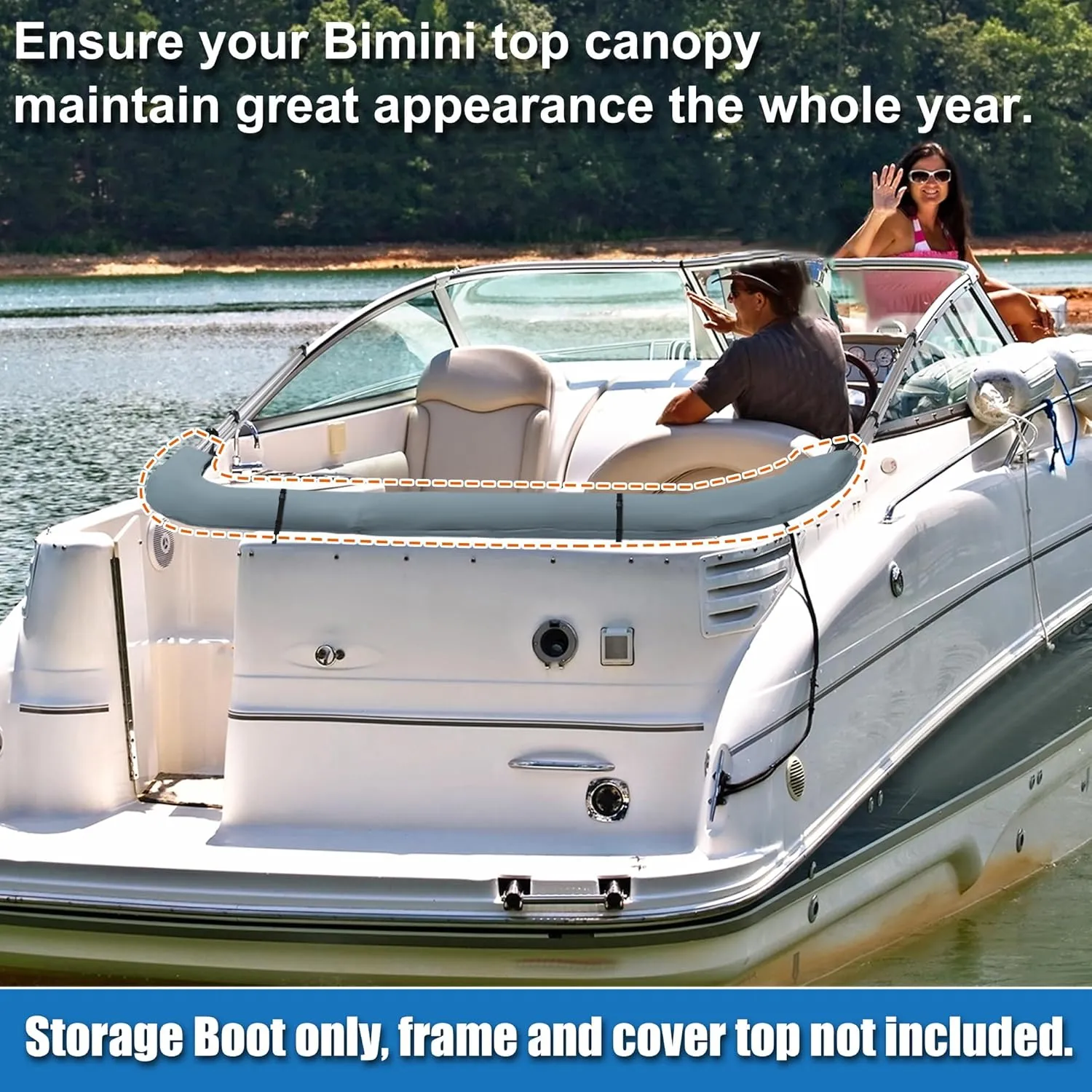 X AUTOHAUX Square Frame Bimini Top Storage Boot Cover with 2 Fixed Straps Waterproof Boat Bimini Storage Bag 600D Polyester Canvas Sun Resist Universal for 3 Bow 4 Bow 1 Set