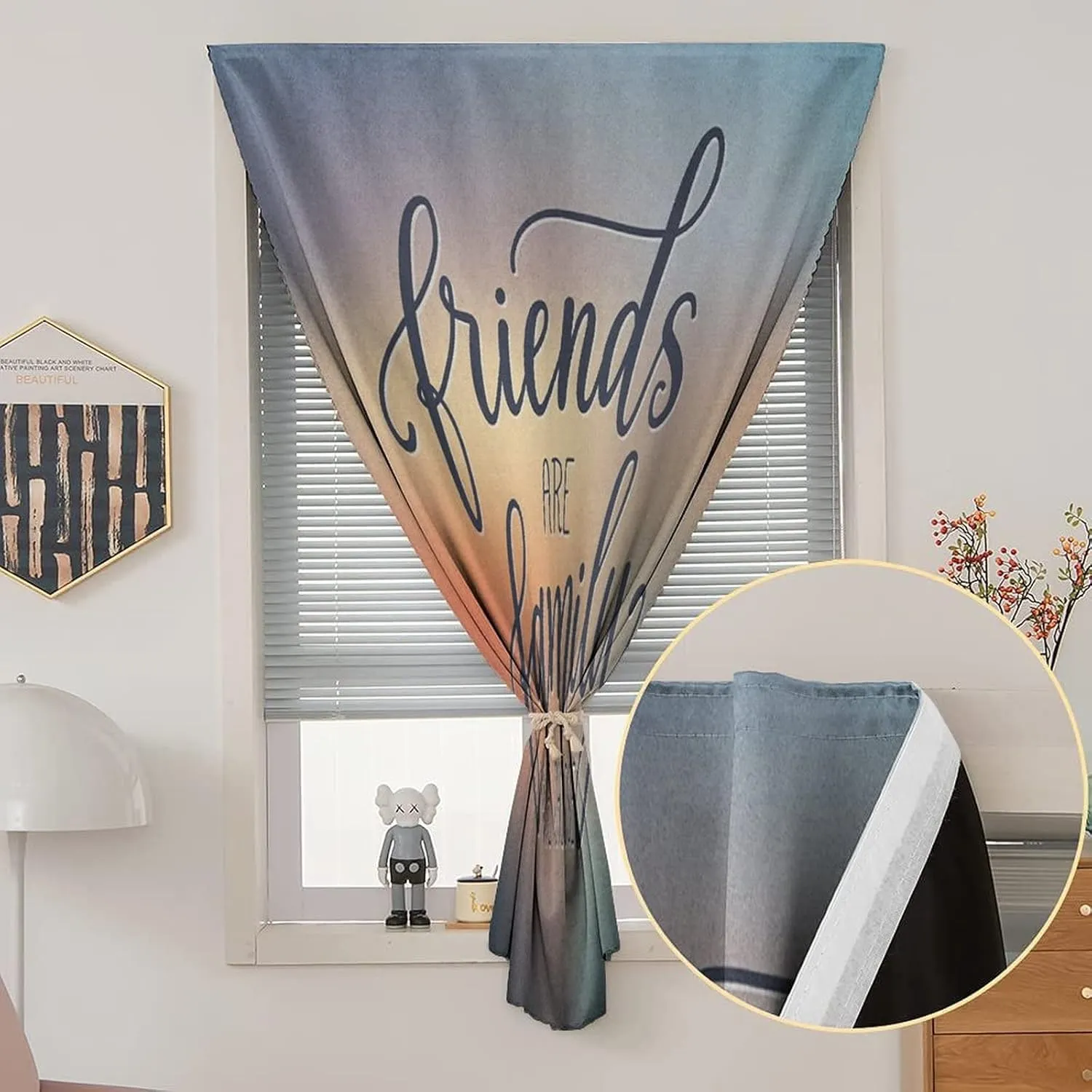 XISUNYA Adjustable Blackout Shades, Family Portable Blackout Curtain, Friends are Famly We Choose Inspirational Phrase Fashion Print Living Room Bedroom Window Drapes,59W x72L Inch
