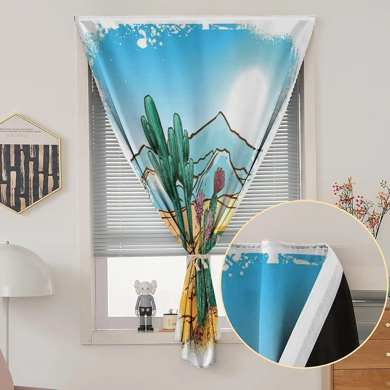 XISUNYA Anywhere Portable Blackout Curtain, Cactus Door Window Curtains, Cartoon Cactus Flowers Mountains Desert Sand Sun Art Print Thermal Lnsulated Room Darkening Small Drapes,35W x63L Inch