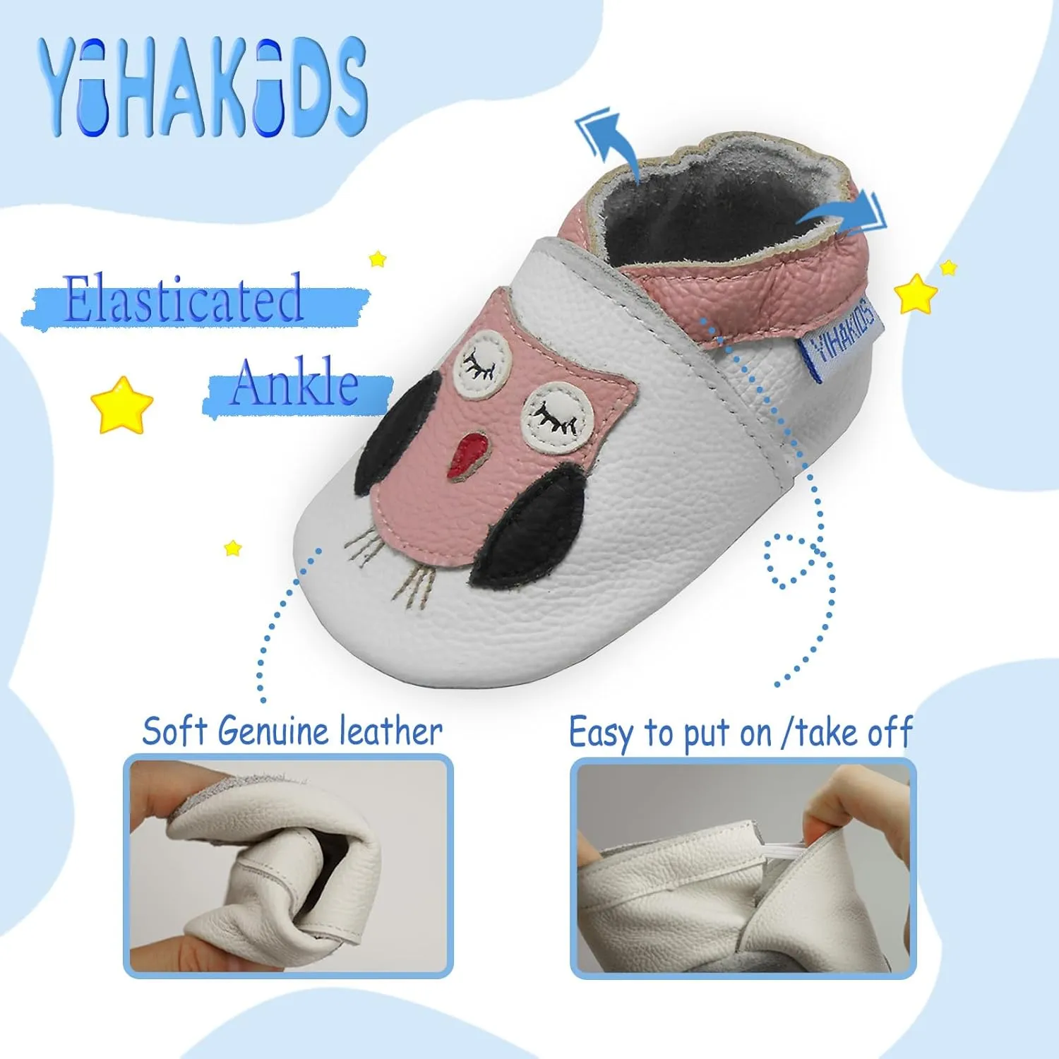 YIHAKIDS Baby Leather Shoes Soft Sole First Walking Moccasins Infants Toddler Boys Girls Crawling Slippers Slip-on Shoes with Elastic Ankle