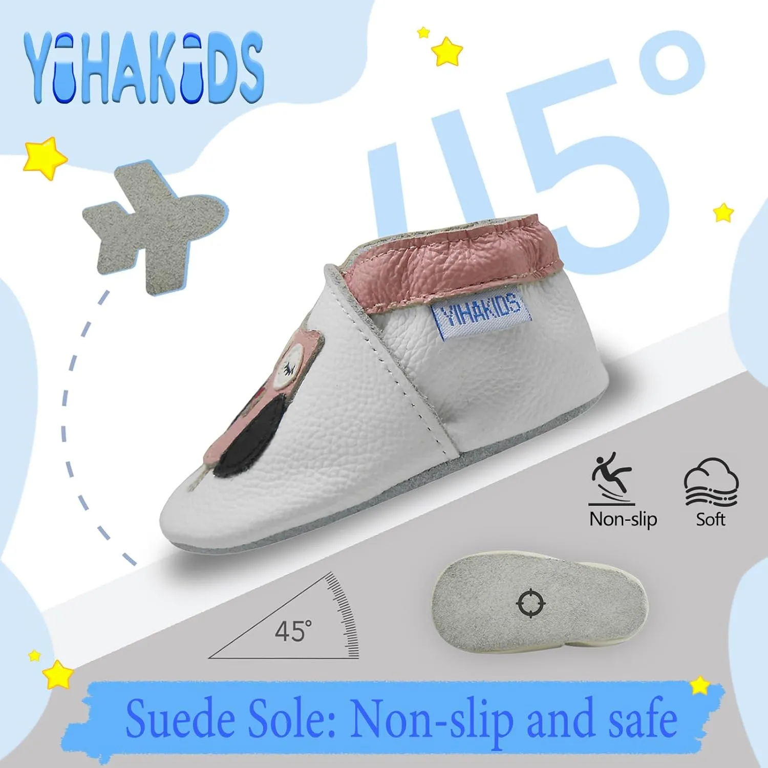 YIHAKIDS Baby Leather Shoes Soft Sole First Walking Moccasins Infants Toddler Boys Girls Crawling Slippers Slip-on Shoes with Elastic Ankle