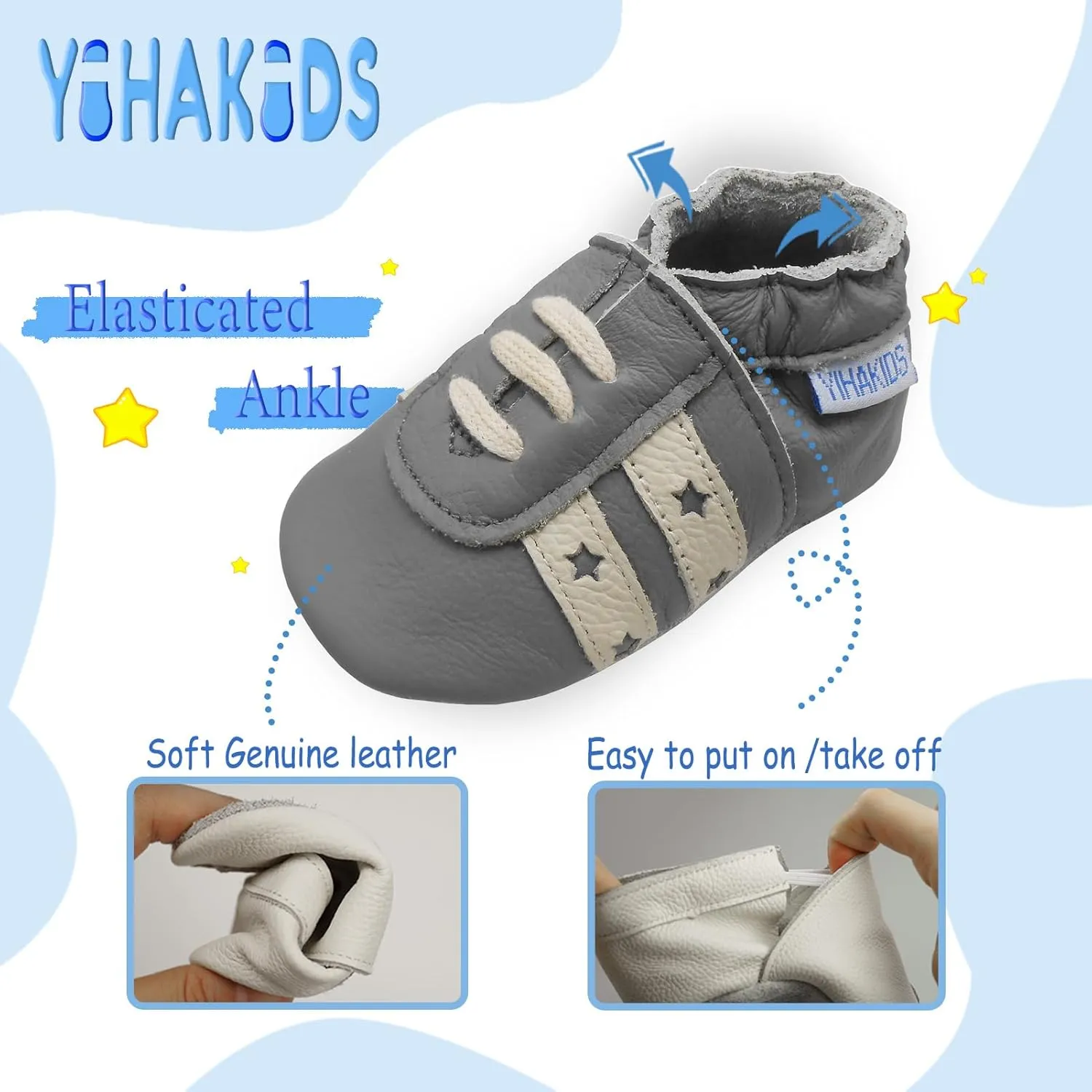 YIHAKIDS Baby Leather Shoes Soft Sole First Walking Moccasins Infants Toddler Boys Girls Crawling Slippers Slip-on Shoes with Elastic Ankle