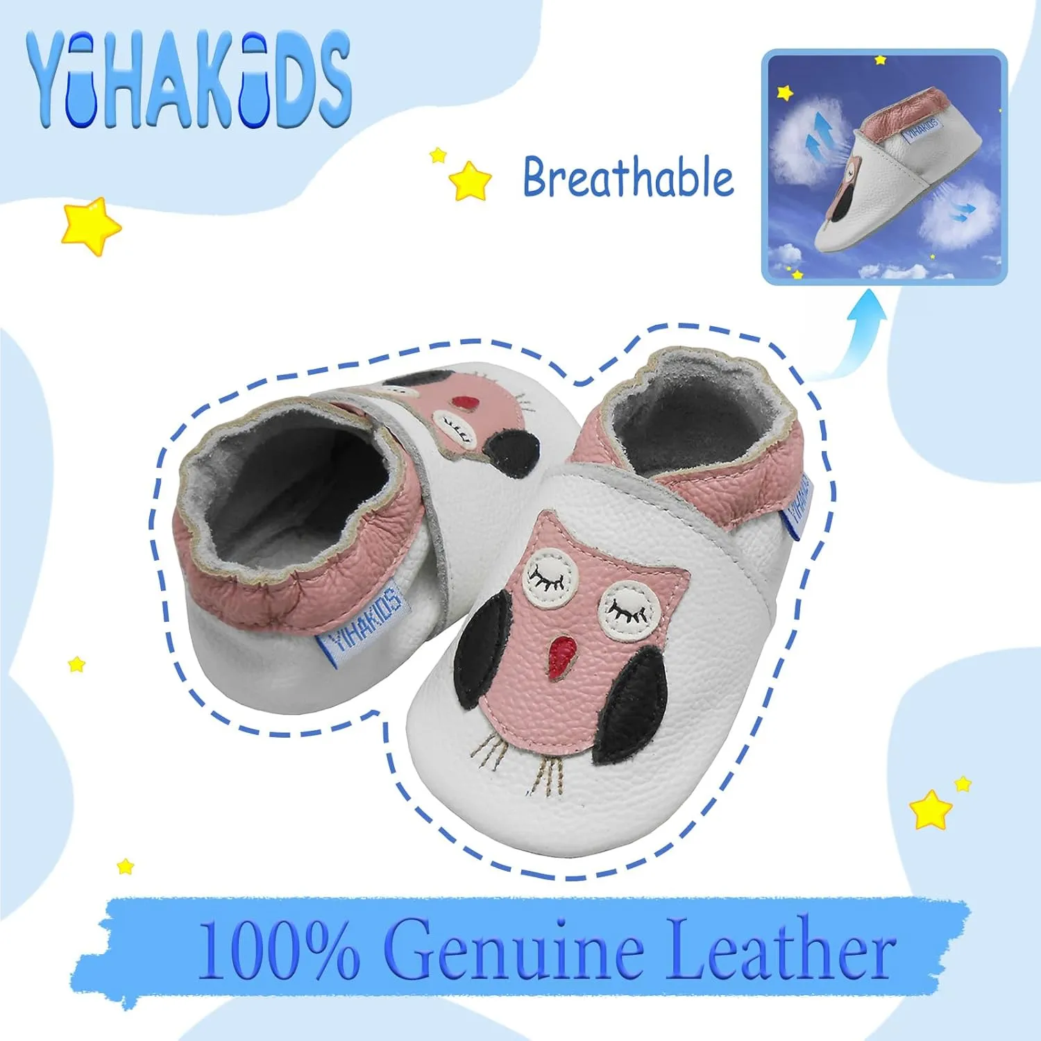 YIHAKIDS Baby Leather Shoes Soft Sole First Walking Moccasins Infants Toddler Boys Girls Crawling Slippers Slip-on Shoes with Elastic Ankle