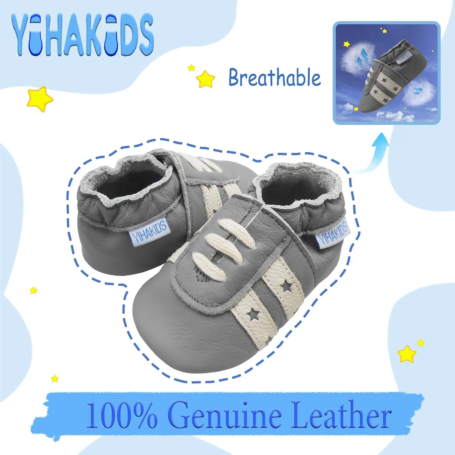 YIHAKIDS Baby Leather Shoes Soft Sole First Walking Moccasins Infants Toddler Boys Girls Crawling Slippers Slip-on Shoes with Elastic Ankle