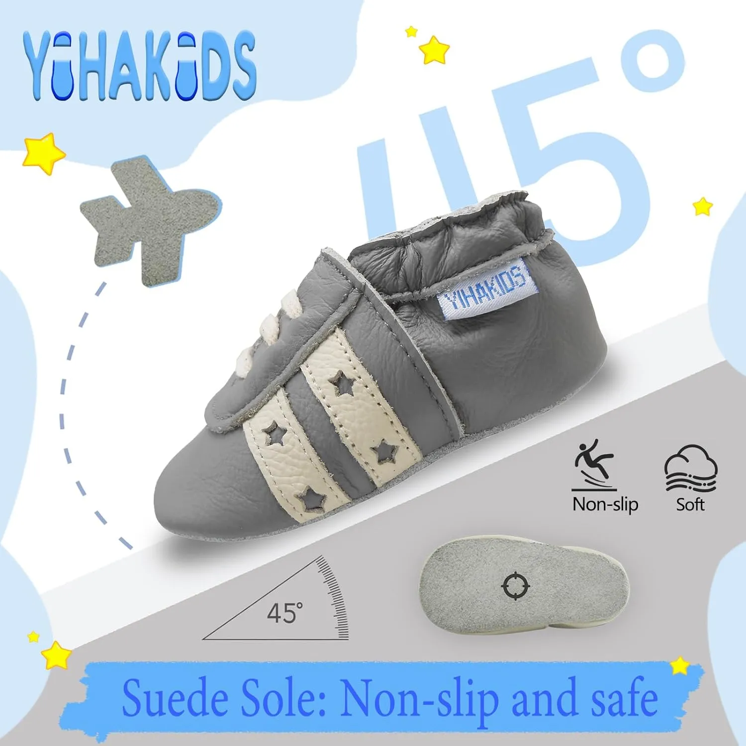 YIHAKIDS Baby Leather Shoes Soft Sole First Walking Moccasins Infants Toddler Boys Girls Crawling Slippers Slip-on Shoes with Elastic Ankle