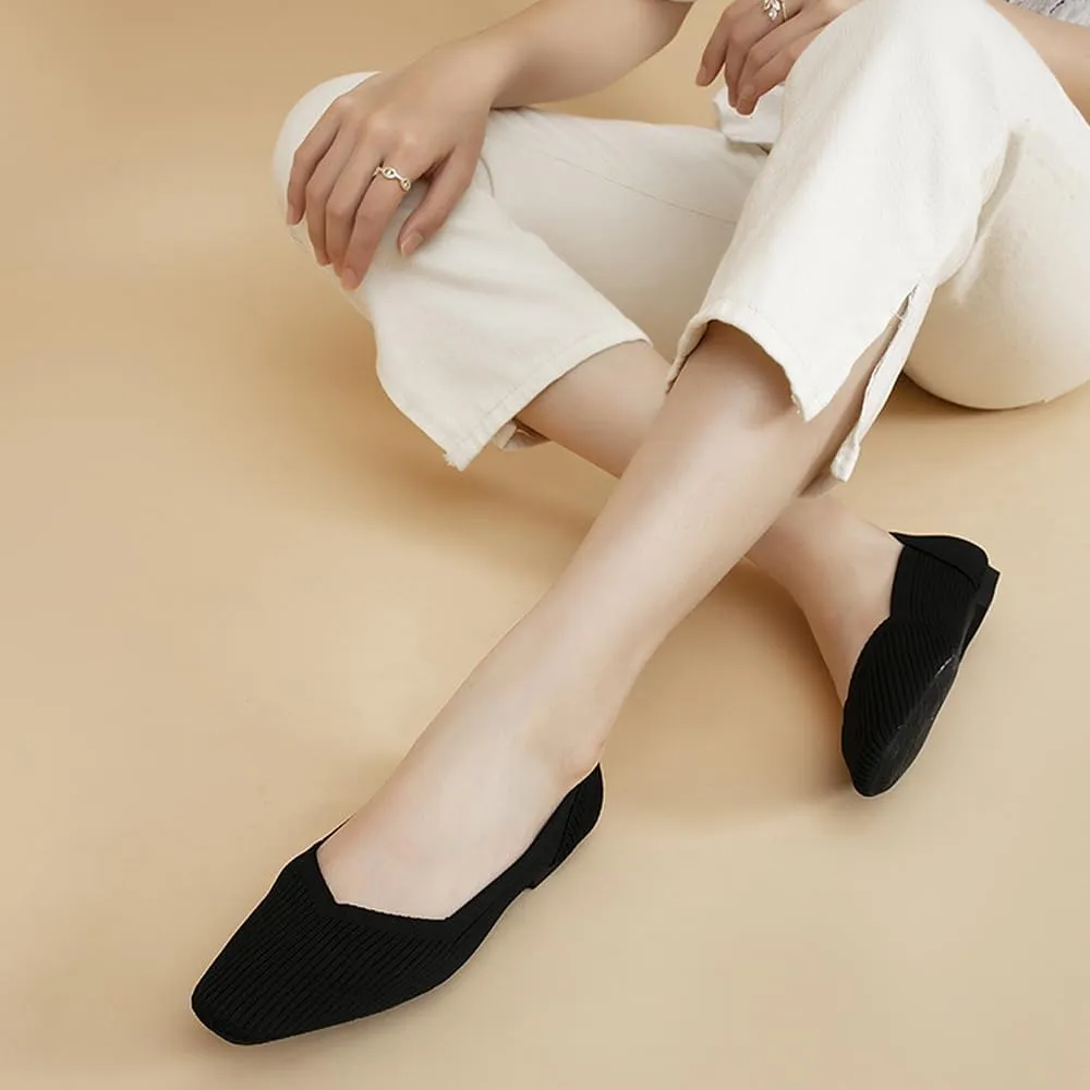 YING LAN Womens Knit Ballet Flats Shoes,Ladies Comfortable Dress Shoes Casual Slip On Soft Ballerina Walking Flats Shoes