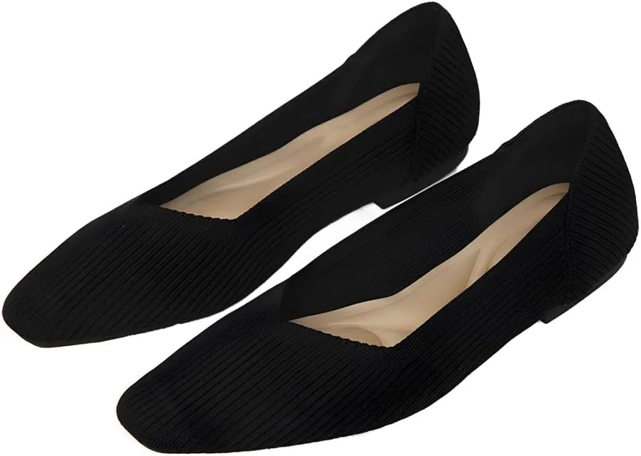 YING LAN Womens Knit Ballet Flats Shoes,Ladies Comfortable Dress Shoes Casual Slip On Soft Ballerina Walking Flats Shoes
