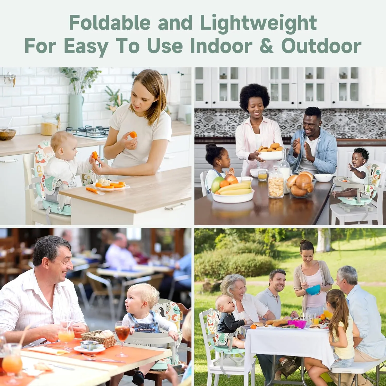 YOLEO Baby High Chair Booster Seat for Dining Table, Adjustable Height Travel Foldable High Chairs with Tray