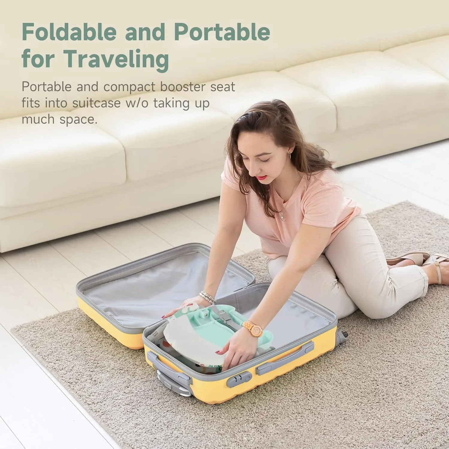 YOLEO Baby High Chair Booster Seat for Dining Table, Adjustable Height Travel Foldable High Chairs with Tray