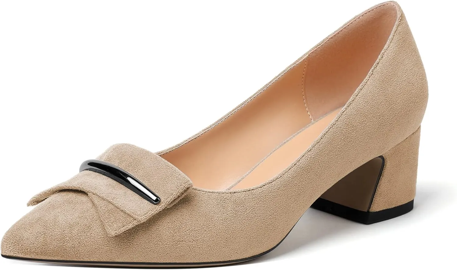 Zamikoo Women's Block Heel Pumps Low Heel Slip On Pointy Toe Wedding Dress Shoes Leather US Size 5-13