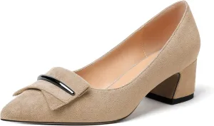 Zamikoo Women's Block Heel Pumps Low Heel Slip On Pointy Toe Wedding Dress Shoes Leather US Size 5-13
