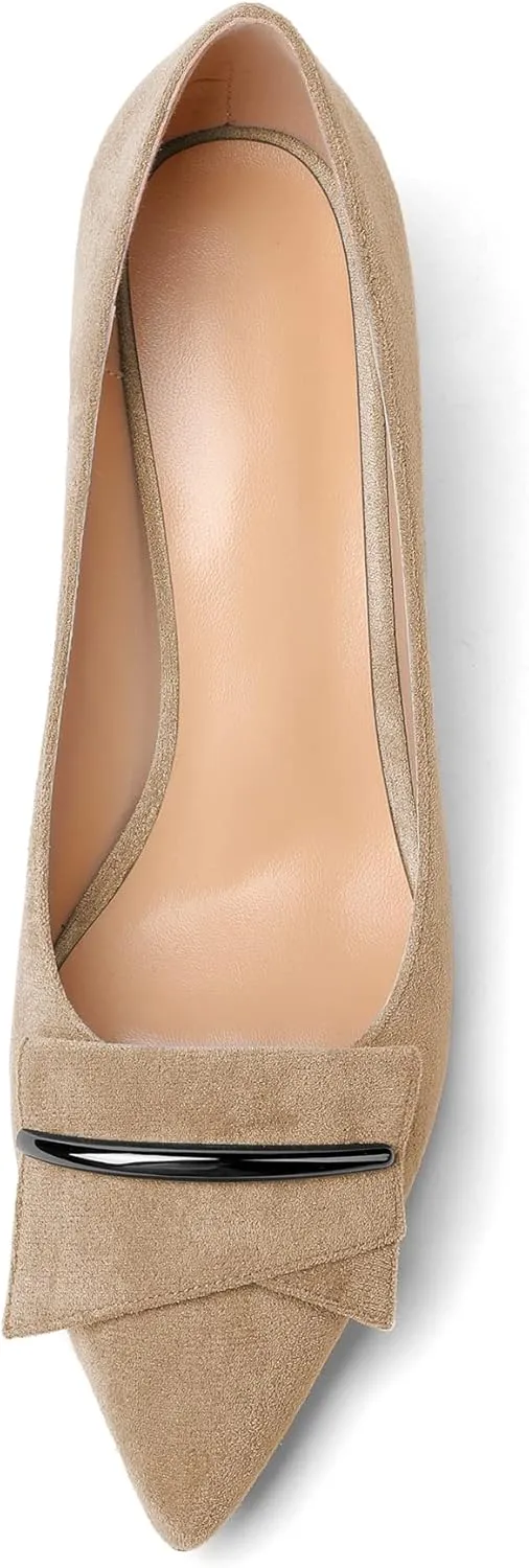 Zamikoo Women's Block Heel Pumps Low Heel Slip On Pointy Toe Wedding Dress Shoes Leather US Size 5-13