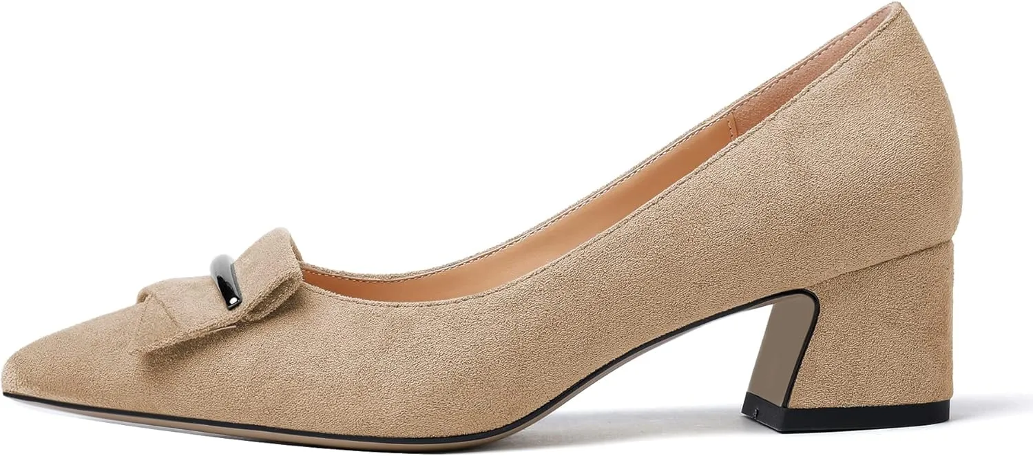 Zamikoo Women's Block Heel Pumps Low Heel Slip On Pointy Toe Wedding Dress Shoes Leather US Size 5-13