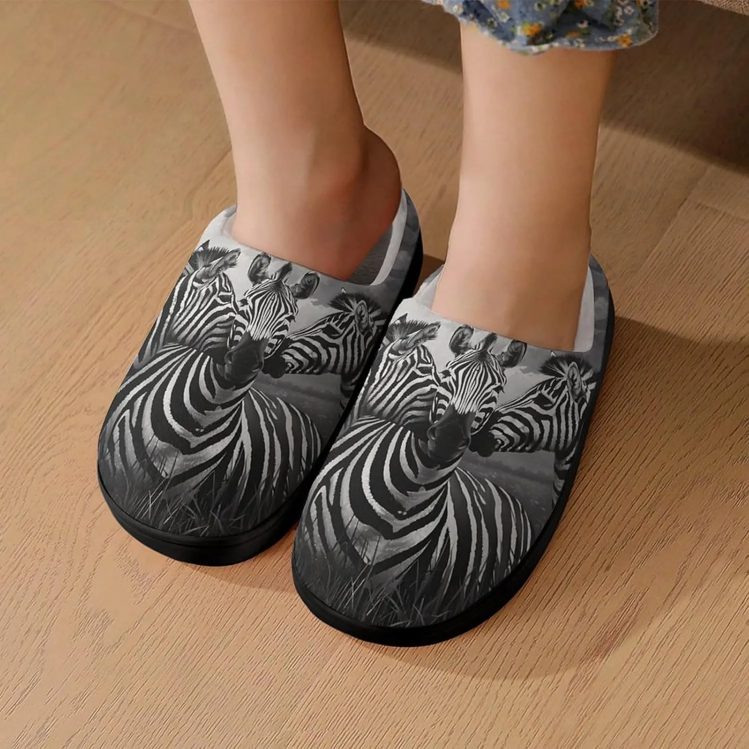 Zebra Animal Soft Slippers for Girls Boys Non-slip Warm House Slippers Cute Home Shoes