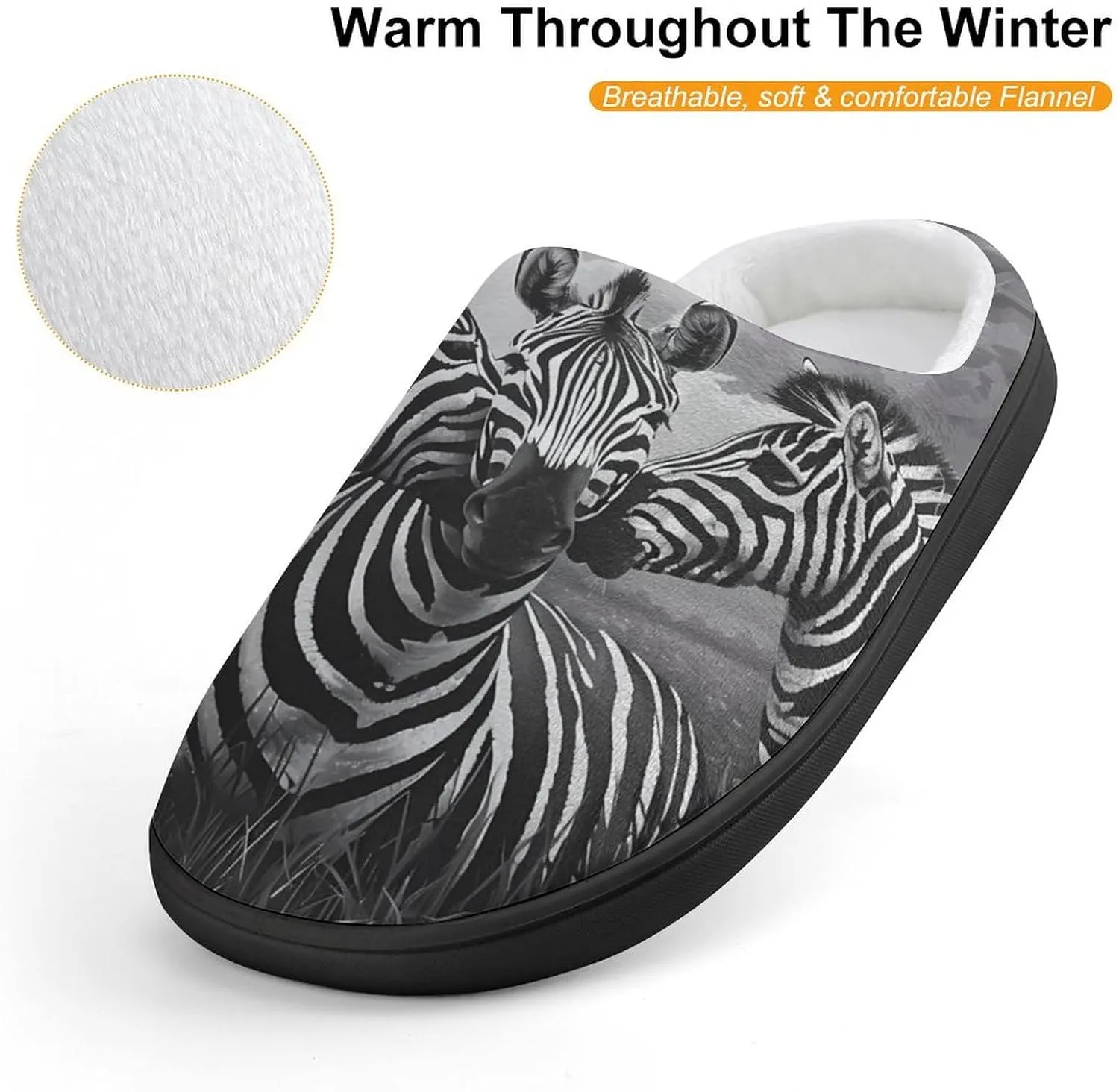 Zebra Animal Soft Slippers for Girls Boys Non-slip Warm House Slippers Cute Home Shoes