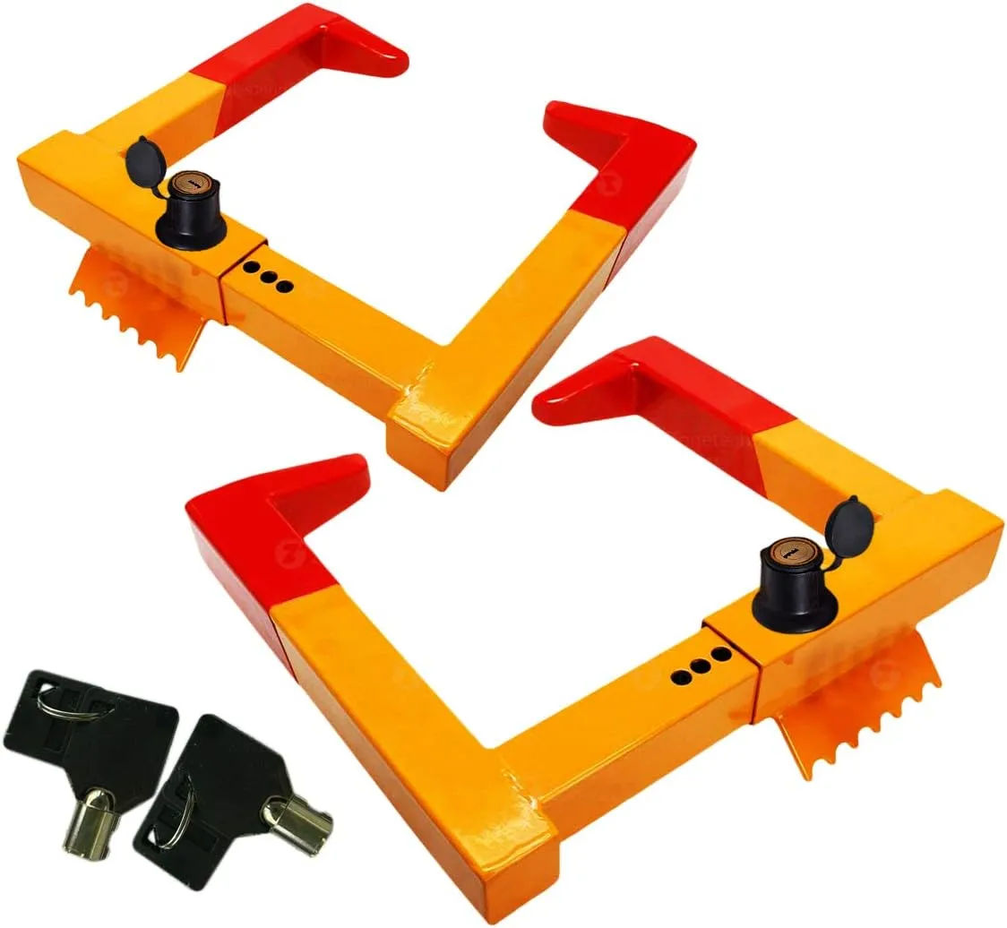 ZONETECH 2-Pack Security Wheel Chock Lock- Trailer Clamp Boot Tire Claw - Premium Quality Heavy Duty Stabilizer Anti- Theft -Protective for Parking Car, Trailer, Truck and SUV