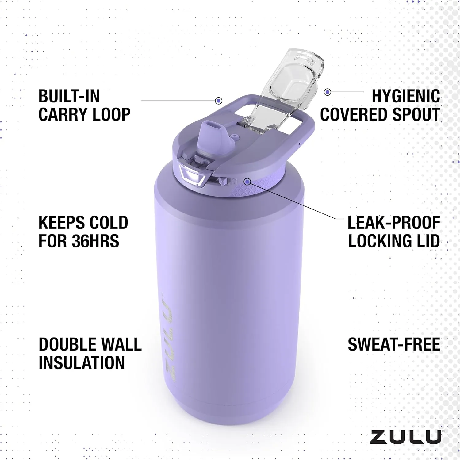ZULU Goals Vacuum Insulated Large Capacity Stainless Steel Water Bottle | Reusable Jug Thermoses with Carry Handle | Leak-Proof Lid | Perfect for Travel, Workout, Gym, Hiking, Camping | 64oz, 101oz