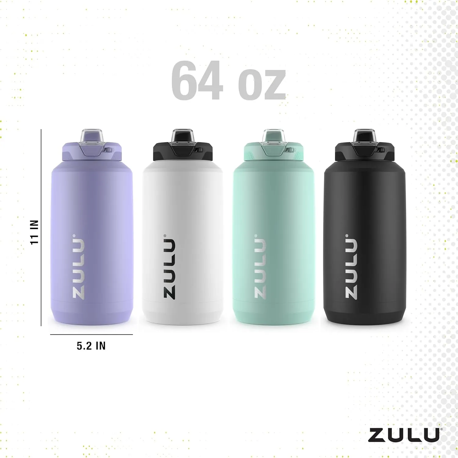 ZULU Goals Vacuum Insulated Large Capacity Stainless Steel Water Bottle | Reusable Jug Thermoses with Carry Handle | Leak-Proof Lid | Perfect for Travel, Workout, Gym, Hiking, Camping | 64oz, 101oz